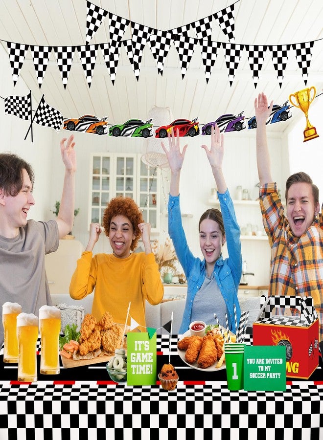 WNINK Racing Car Theme Tablecloths Happy Birthday Banner Racetrack Rectangular Tablecloth Race Car Party Decor Kit, for Race Car Birthday Party Decorations, 54 x 108 Inch - Image 4